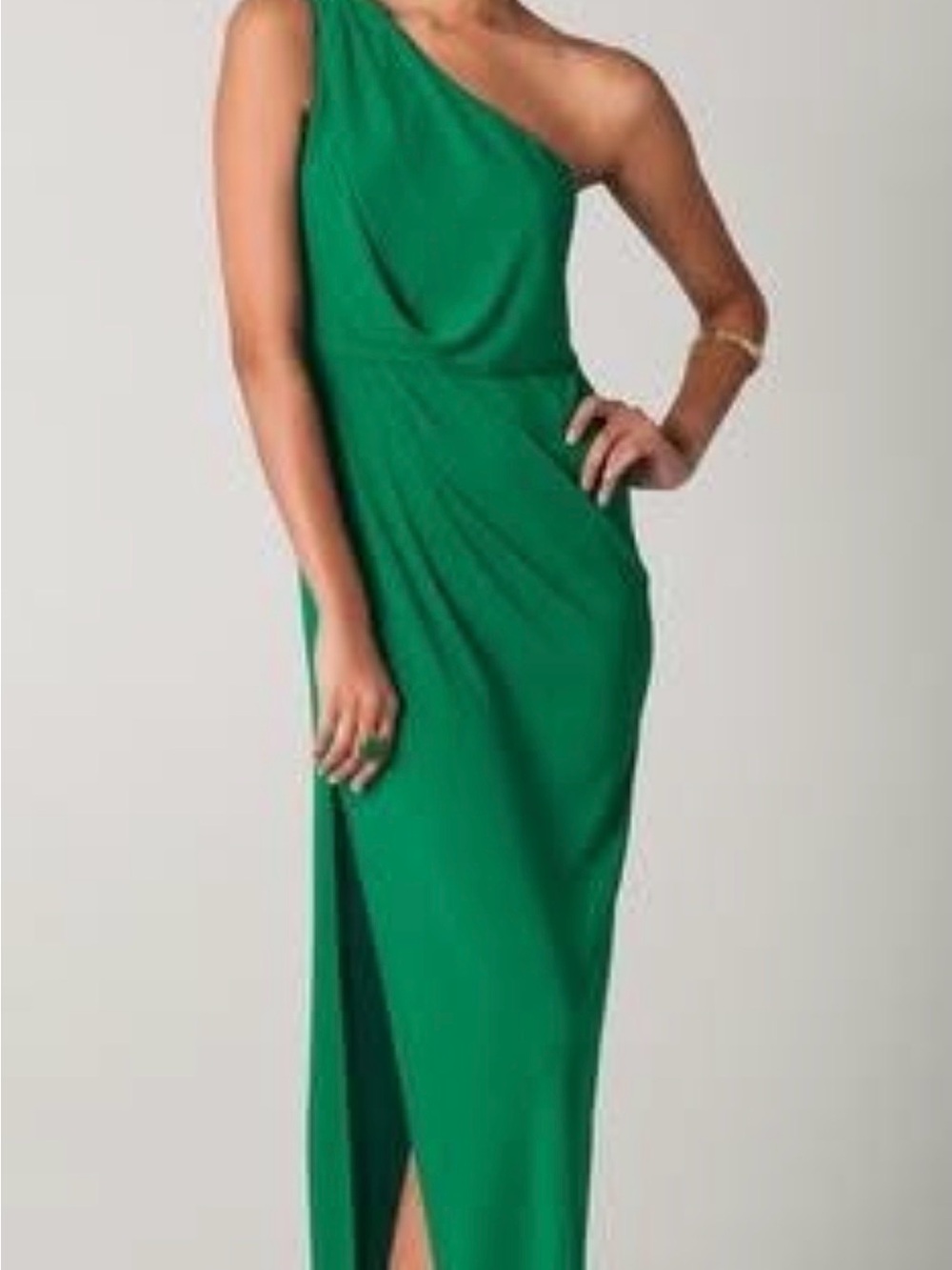 BCBG Max Azria One-Shoulder Emerald Green Grecian Evening Dress